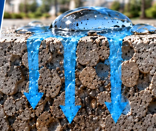 Unprotected porous concrete absorbing water