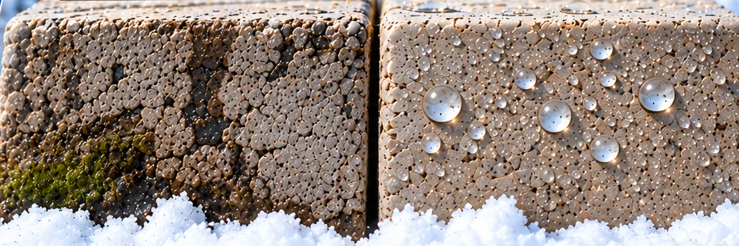 Concrete test blocks showing Nanoprotect field performance