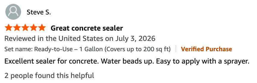 Amazon review by Steve S. — Great concrete sealer