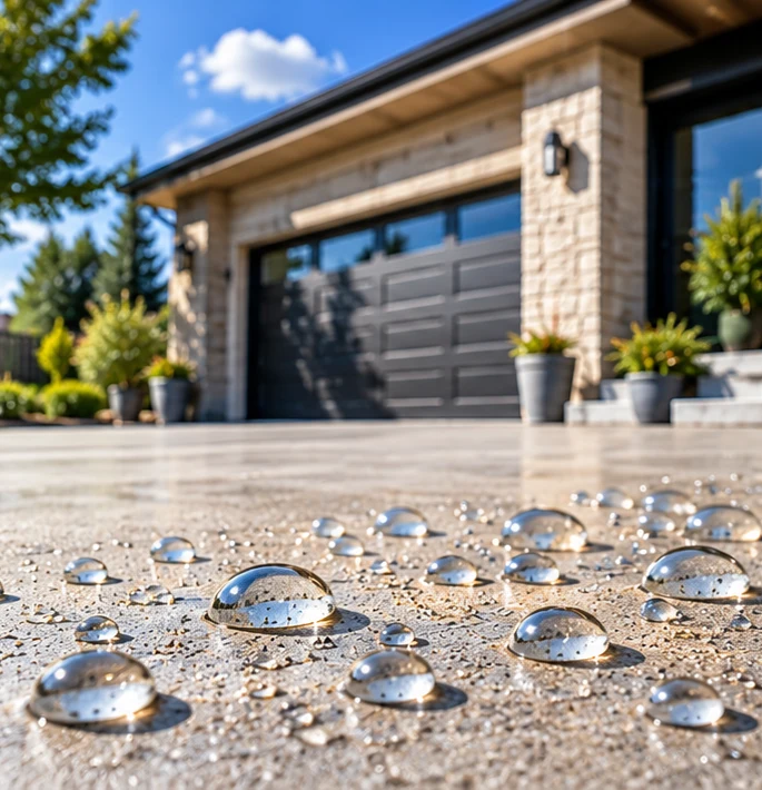 Protected concrete driveway in front of a home